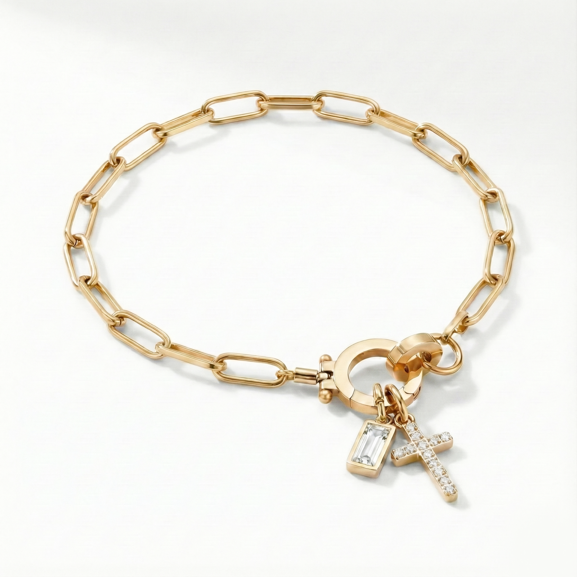 Pulseira AX Papel clipe com Charme de Cruz e Pedra do Mês