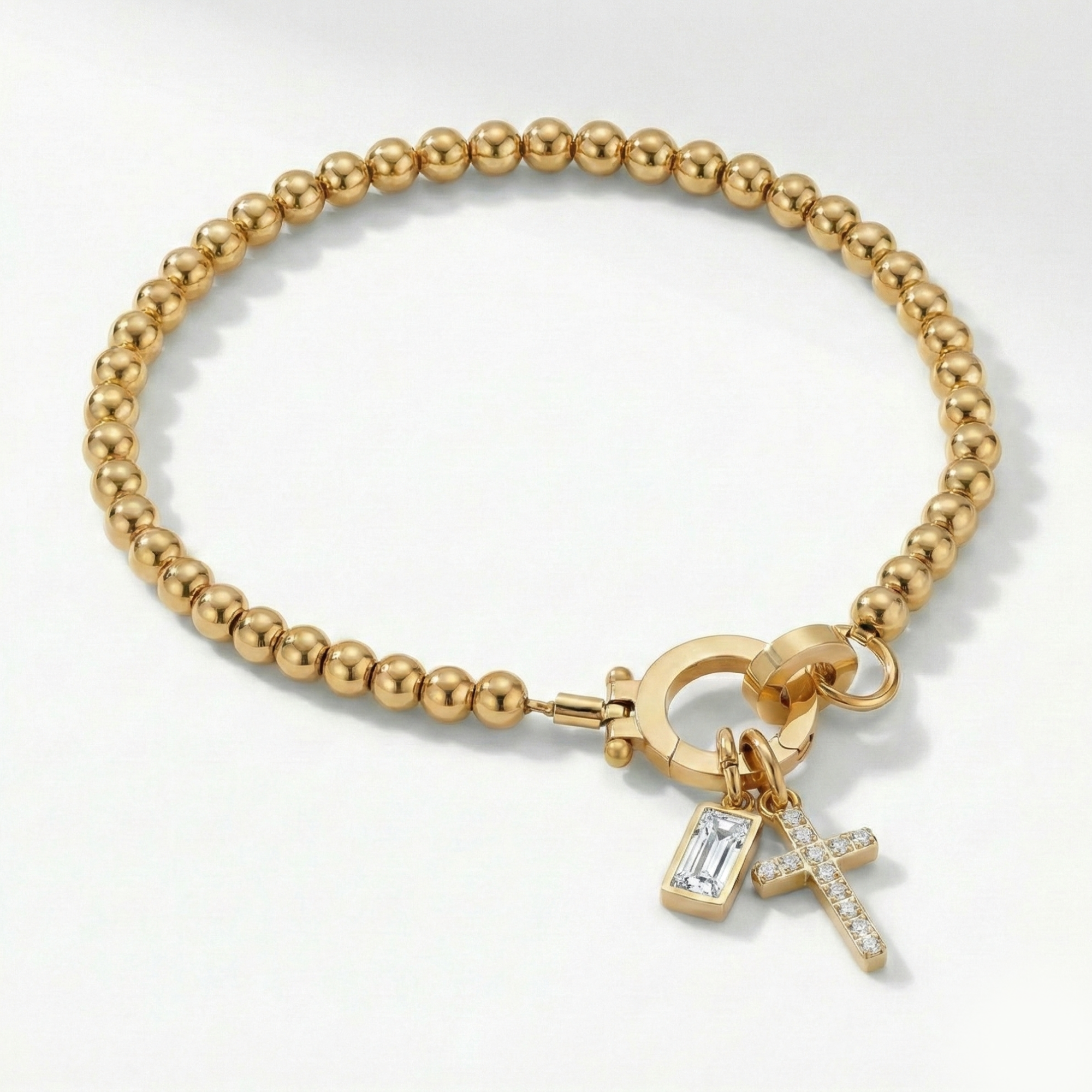 Pulseira AX de Contas com Charme de Cruz e Pedra do Mês