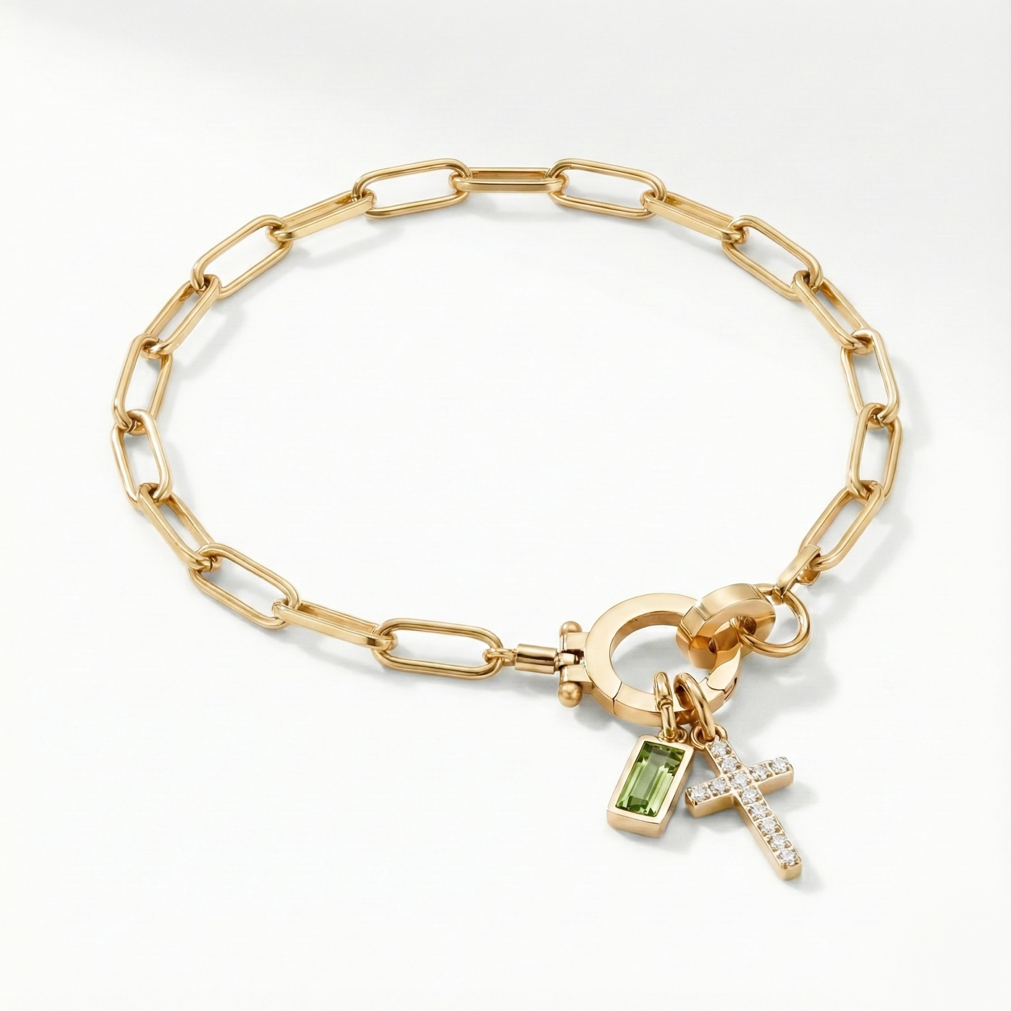 Pulseira AX Papel clipe com Charme de Cruz e Pedra do Mês