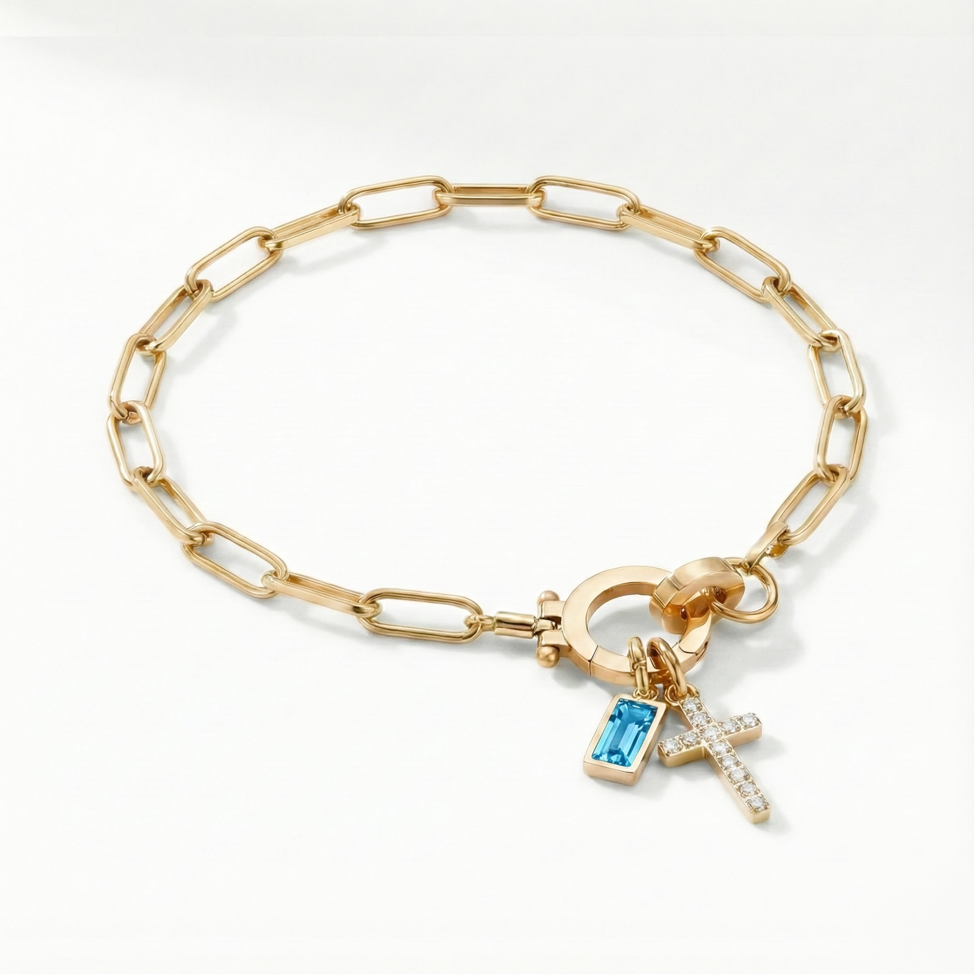 Pulseira AX Papel clipe com Charme de Cruz e Pedra do Mês