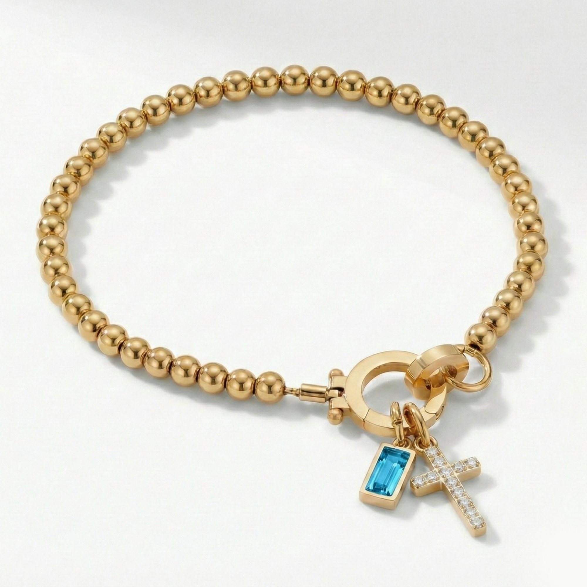 Pulseira AX de Contas com Charme de Cruz e Pedra do Mês