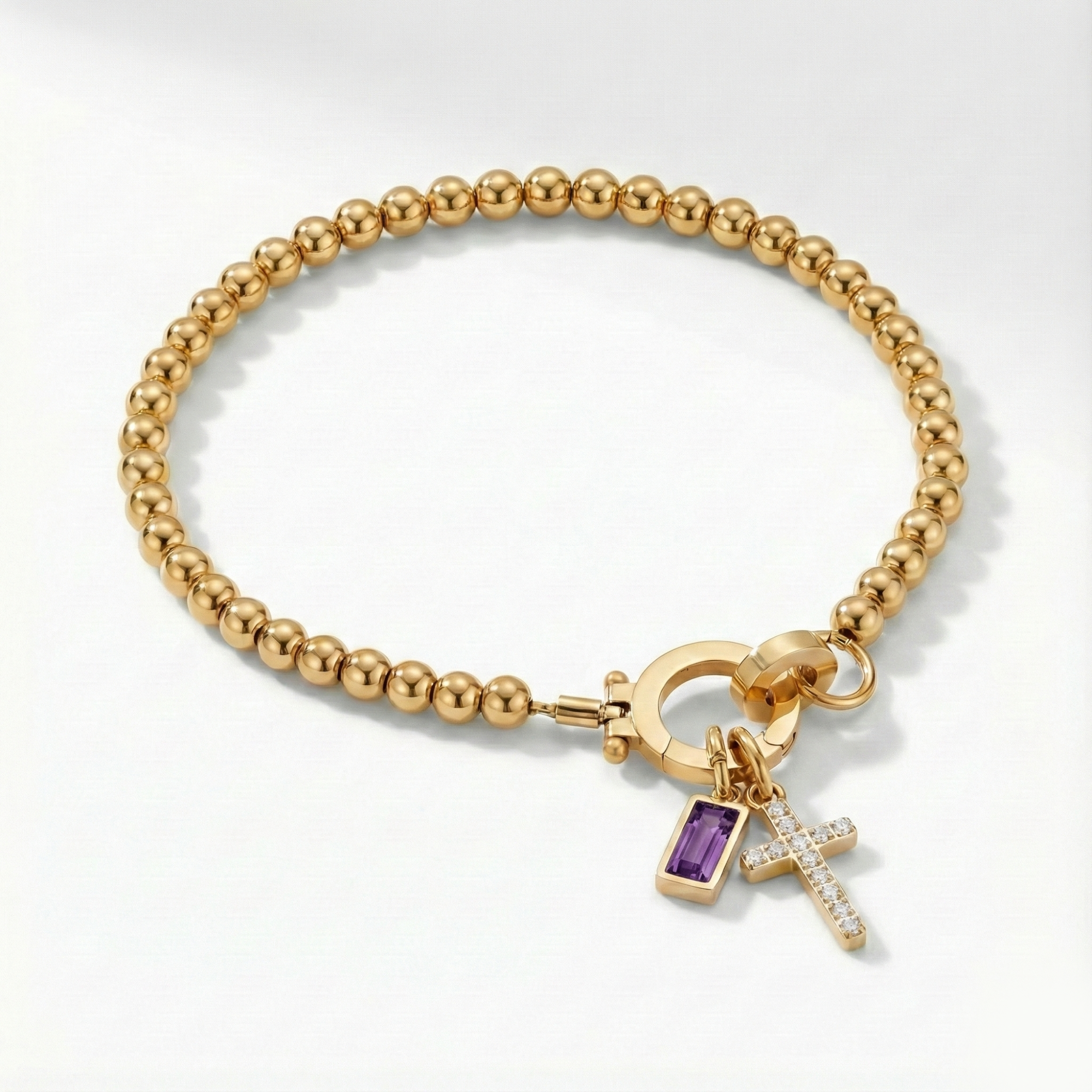 Pulseira AX de Contas com Charme de Cruz e Pedra do Mês