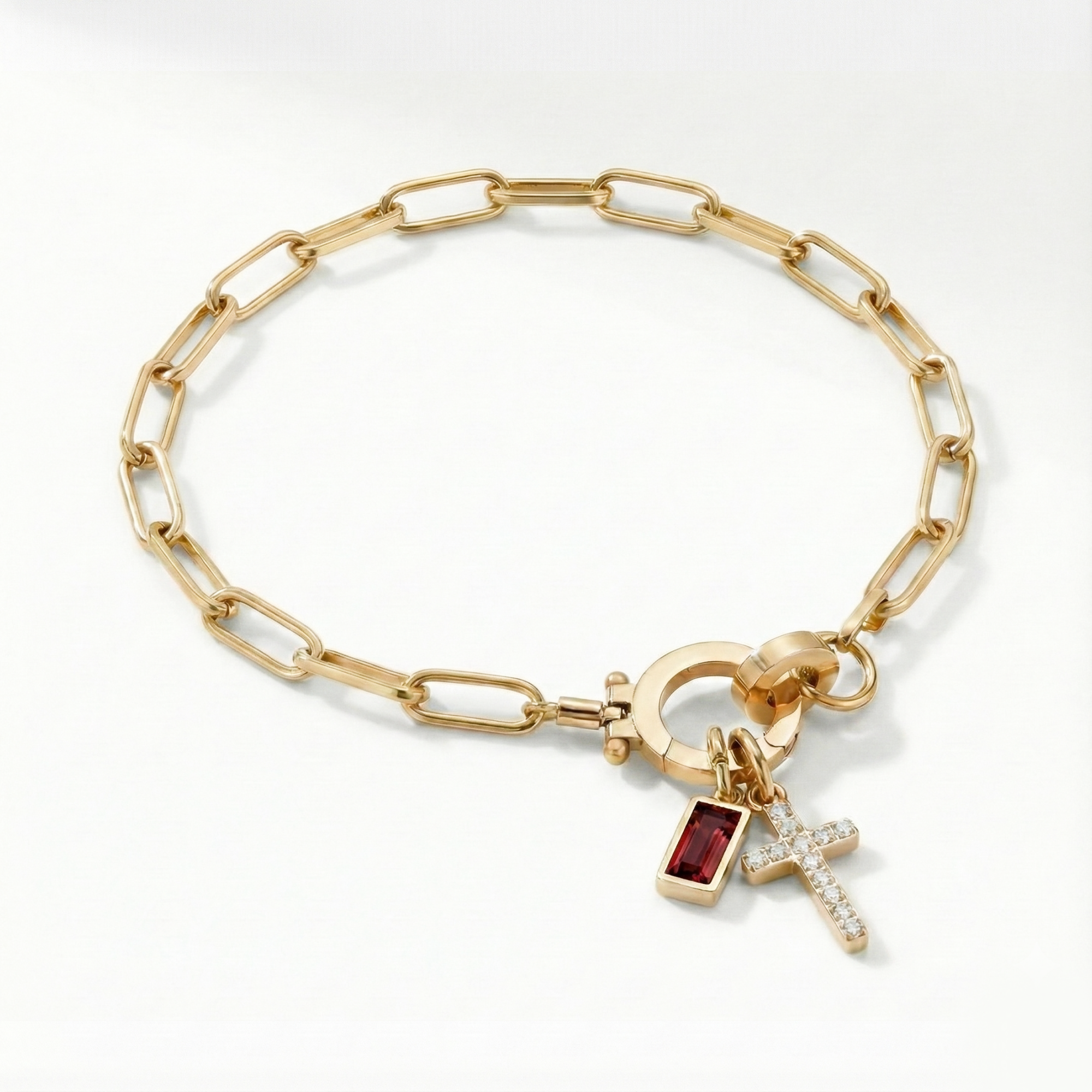 Pulseira AX Papel clipe com Charme de Cruz e Pedra do Mês