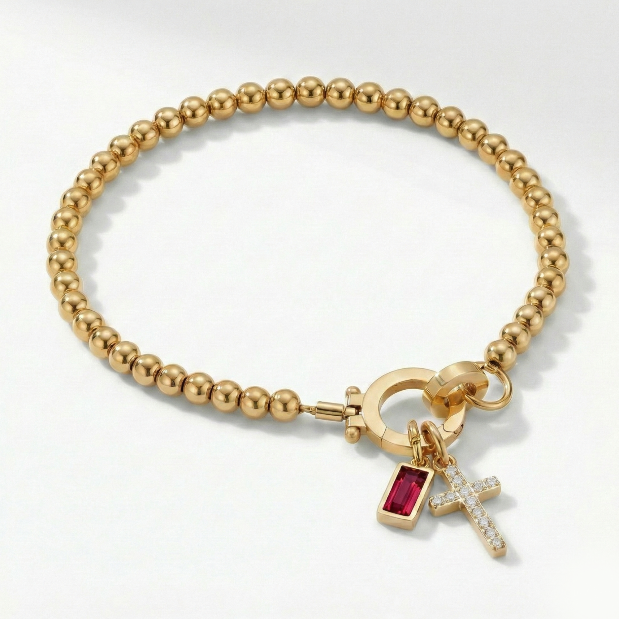 Pulseira AX de Contas com Charme de Cruz e Pedra do Mês