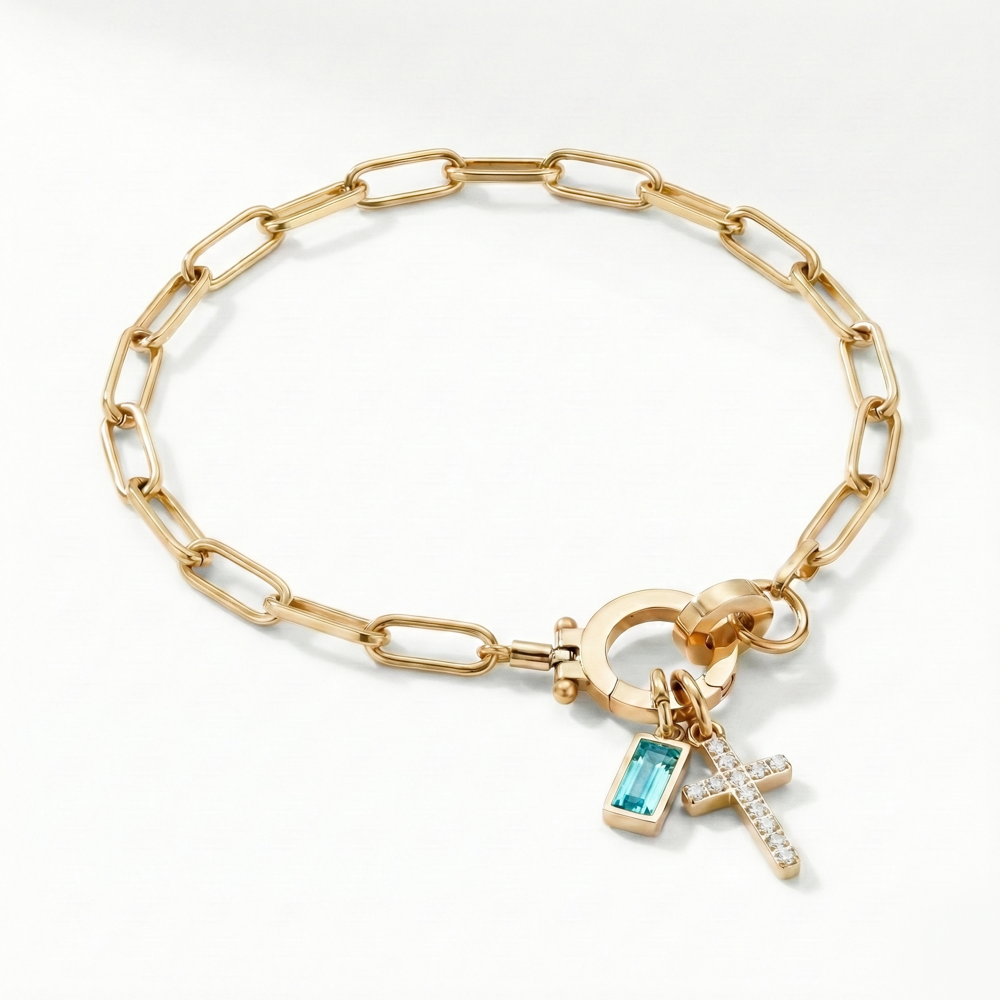 Pulseira AX Papel clipe com Charme de Cruz e Pedra do Mês