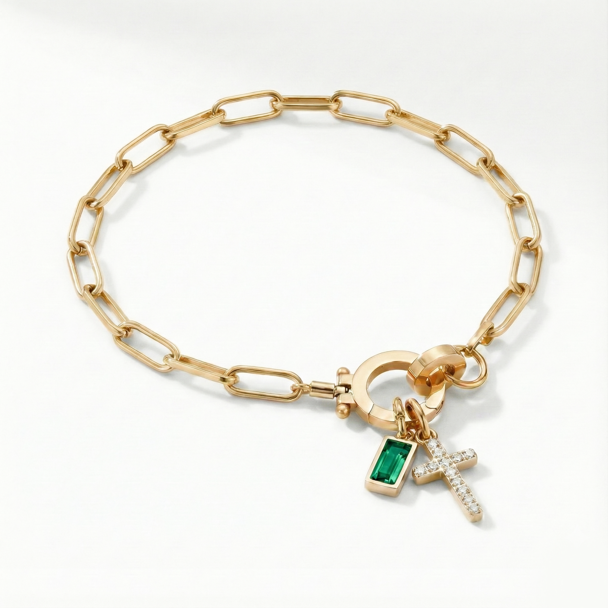 Pulseira AX Papel clipe com Charme de Cruz e Pedra do Mês