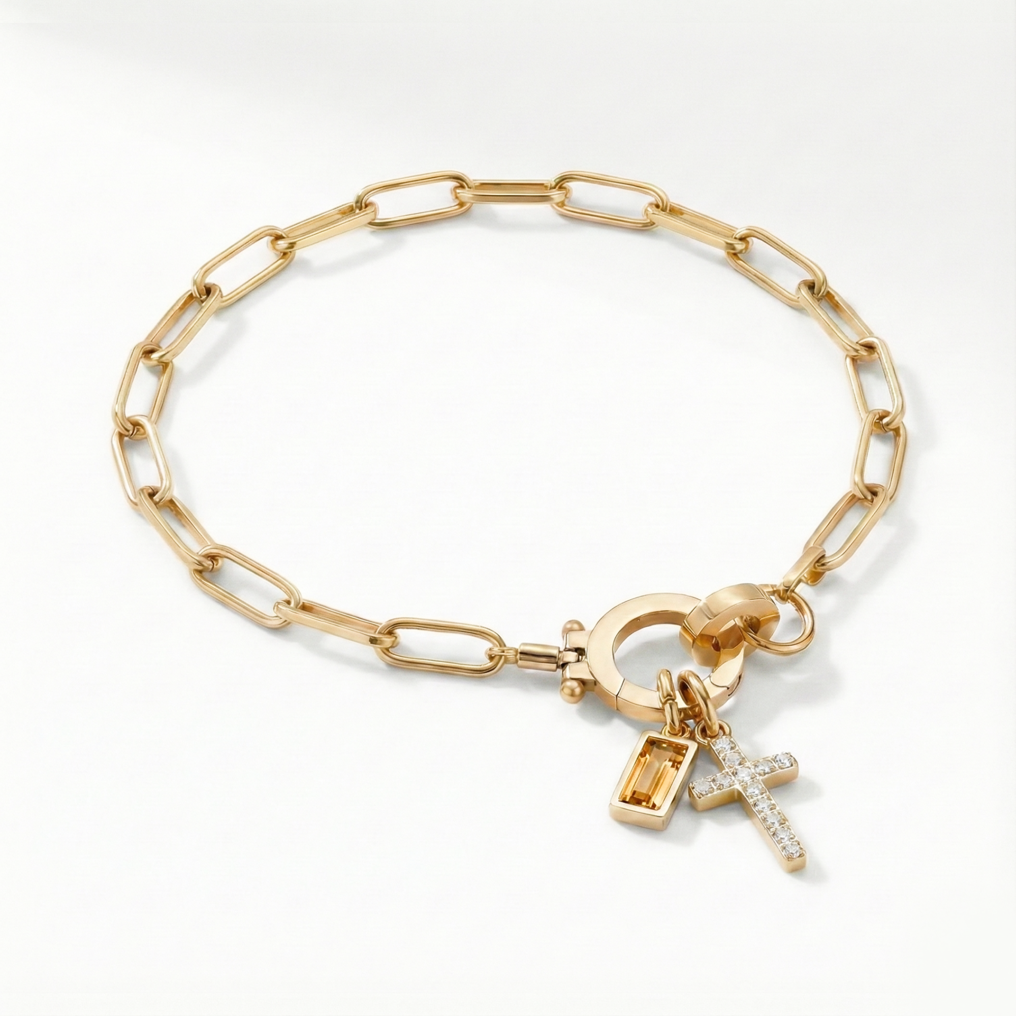 Pulseira AX Papel clipe com Charme de Cruz e Pedra do Mês