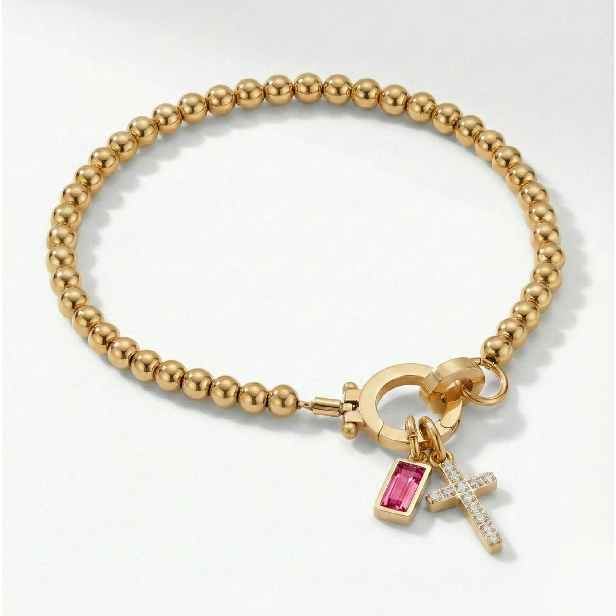 Pulseira AX de Contas com Charme de Cruz e Pedra do Mês