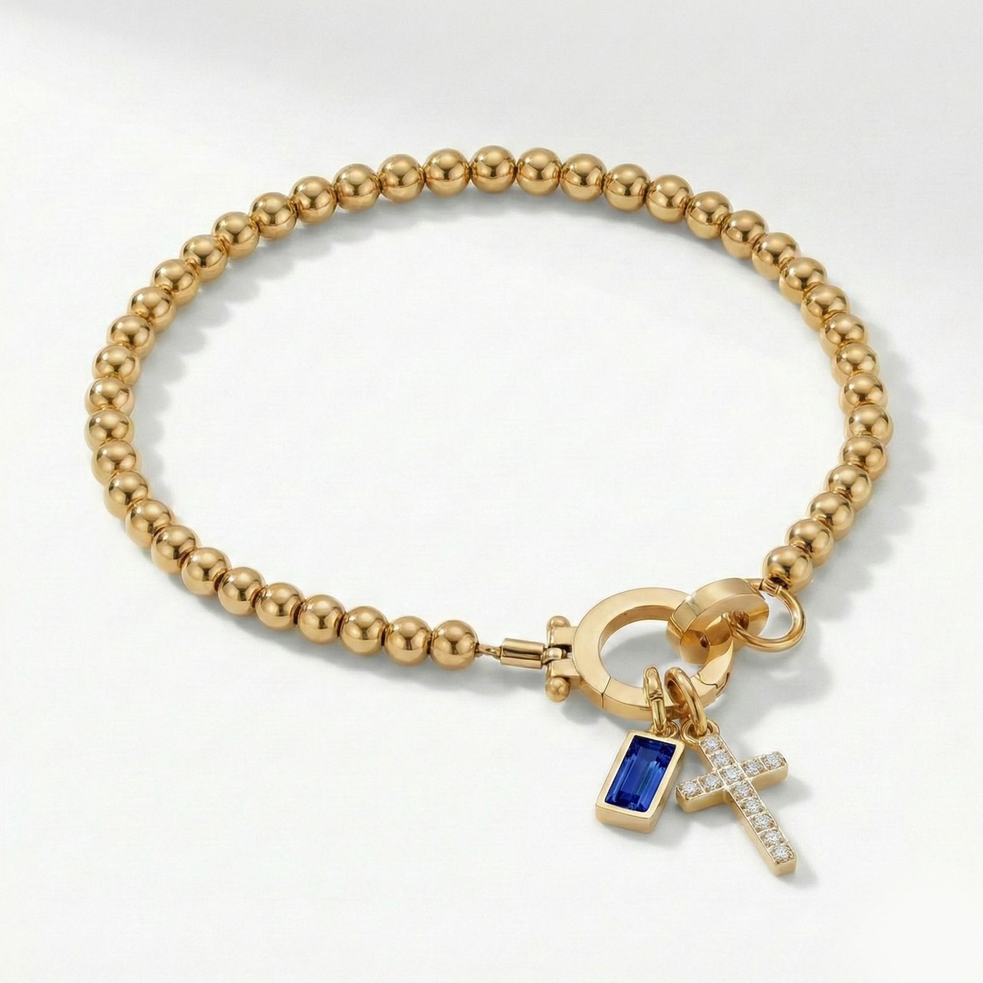 Pulseira AX de Contas com Charme de Cruz e Pedra do Mês