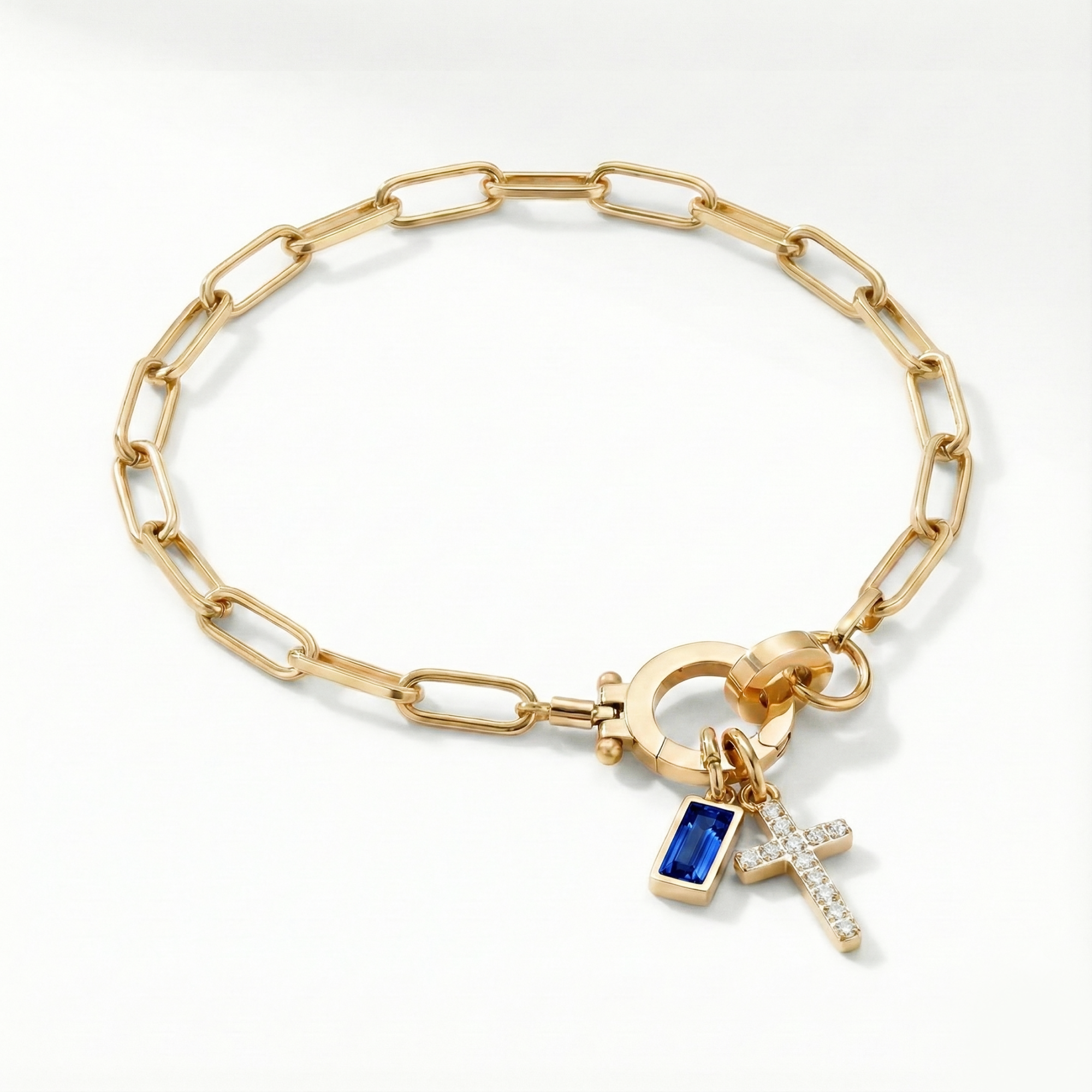 Pulseira AX Papel clipe com Charme de Cruz e Pedra do Mês