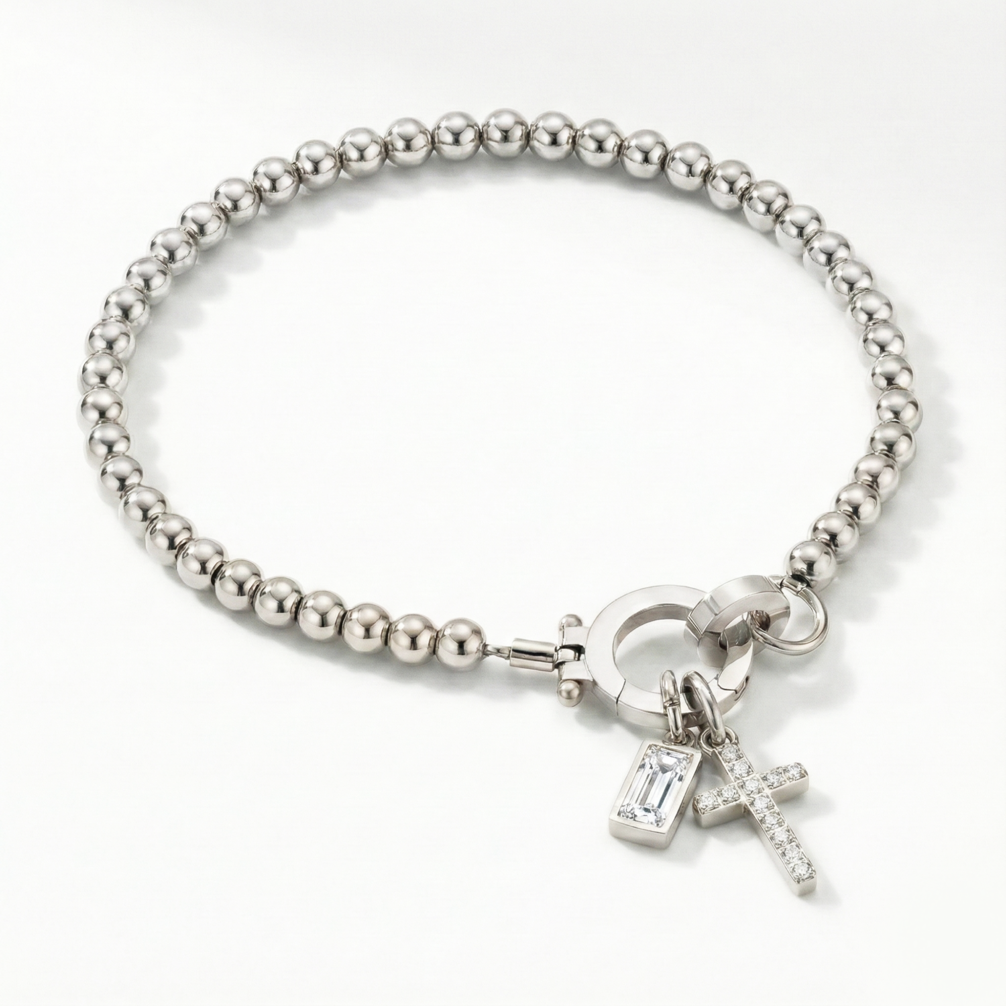 Pulseira AX de Contas com Charme de Cruz e Pedra do Mês