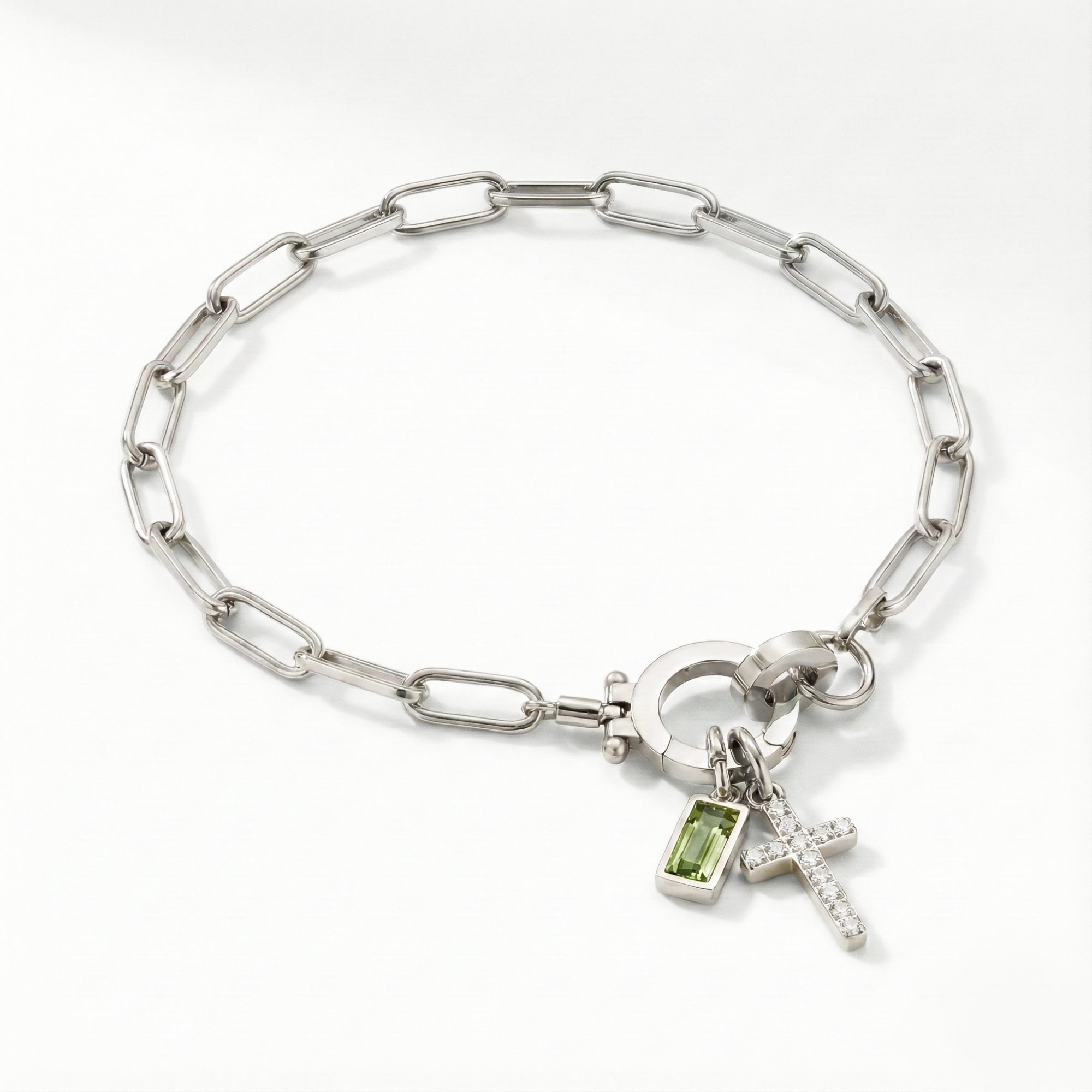 Pulseira AX Papel clipe com Charme de Cruz e Pedra do Mês