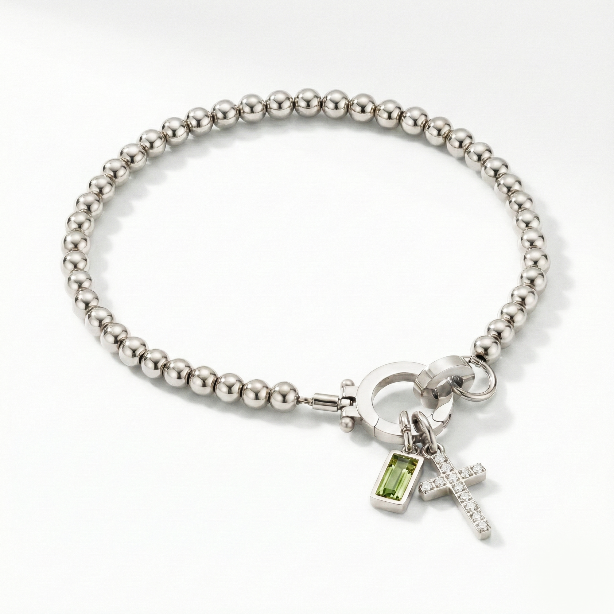 Pulseira AX de Contas com Charme de Cruz e Pedra do Mês